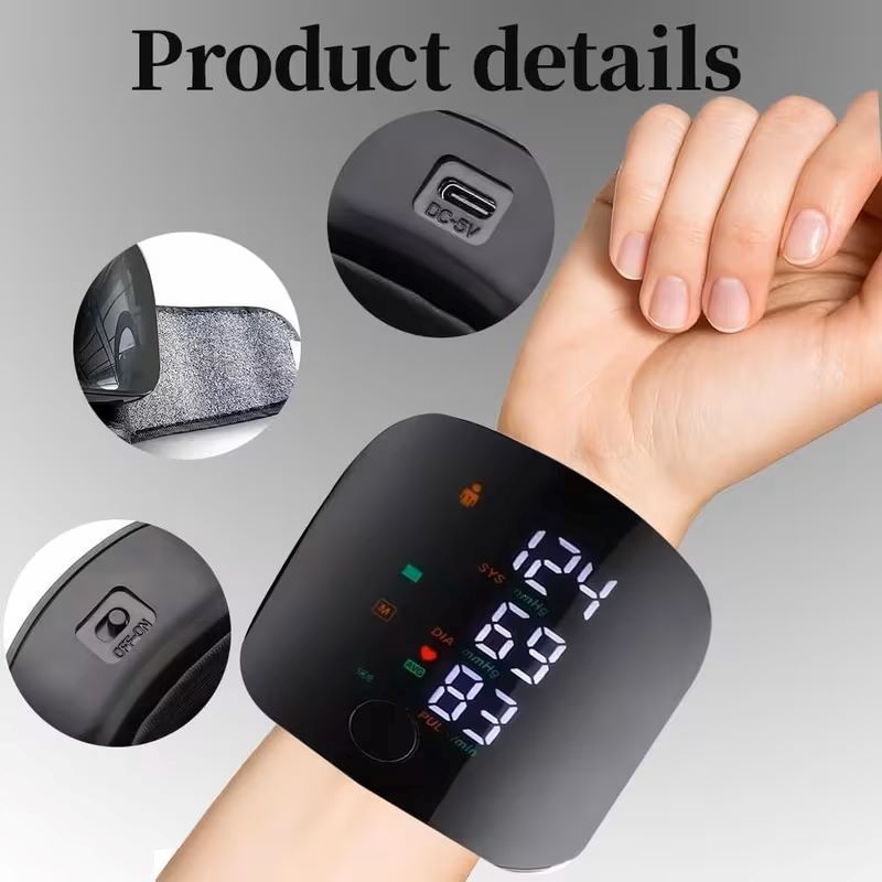 Digital Blood Pressure Monitor with Pulse Detection Function - adjustable wristband, soft LCD display, battery powered, easy to use for adults and teenagers, voice broadcast function, blood pressure wristband