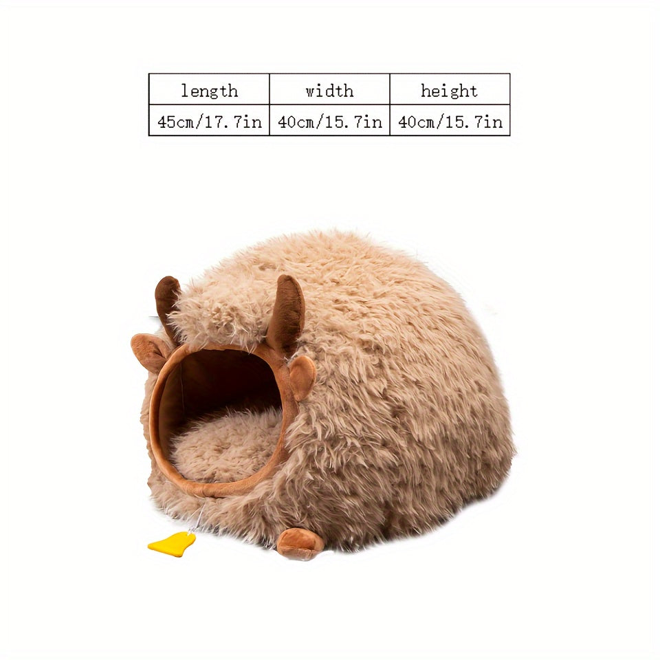 Yak-Shaped Cat Bed, Classic Style, Polypropylene & Foam, Warm Winter Pet House, Assembleable, for Cats & Small Pets