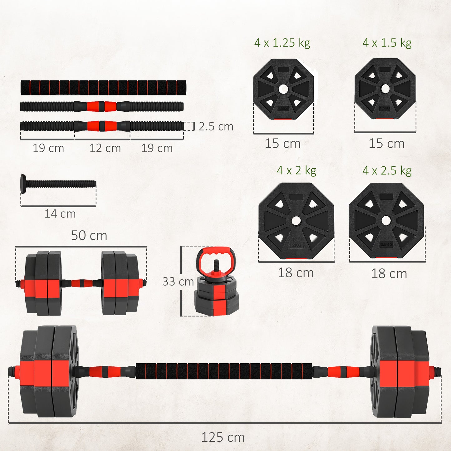For Home Gym 6-in-1 Set Adjustable Weight Dumbbells Set, Used as Kettlebell, Barbell, Dumbbell, Push-Up Stand, 30kg Free Weights Set for Men and Women Home Gym Training, Sports Accessories