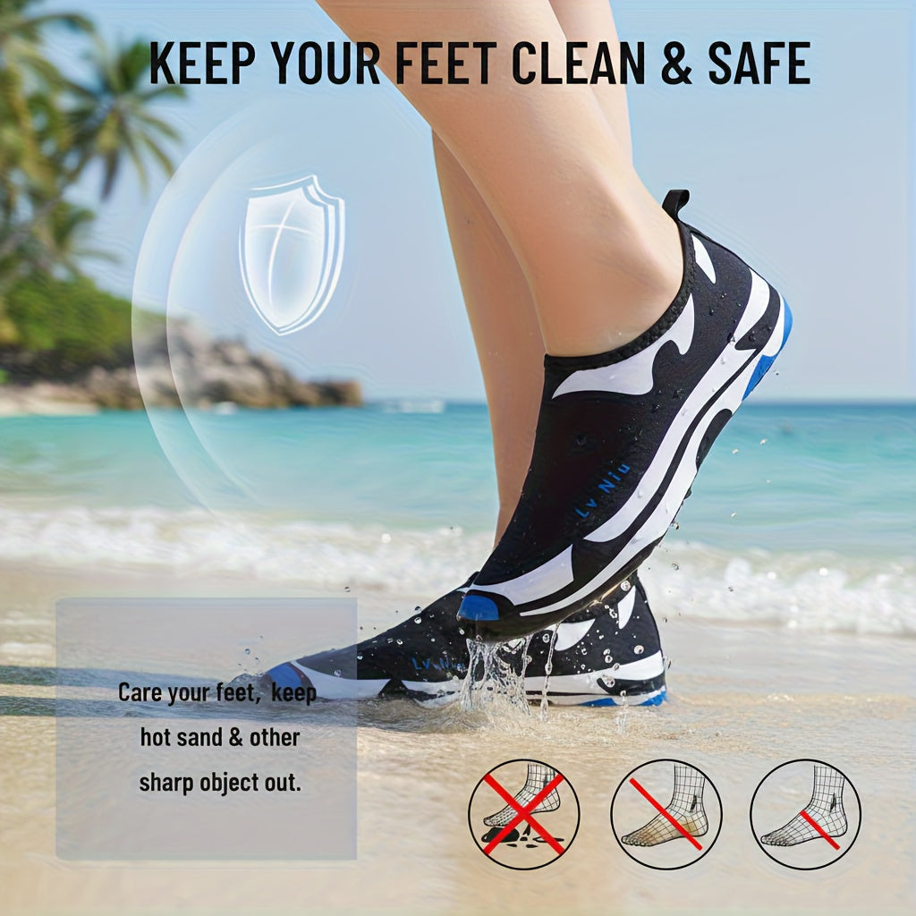 Quick-Dry Water Shoes for Men & Women - Lightweight Breathable Fabric with TPR Sole, Black & Blue Accents - Perfect for Swimming, Beach, Yoga, Camping & Outdoor Activities - Summer Essential, Beach Footwear, Sleek Design, Fle