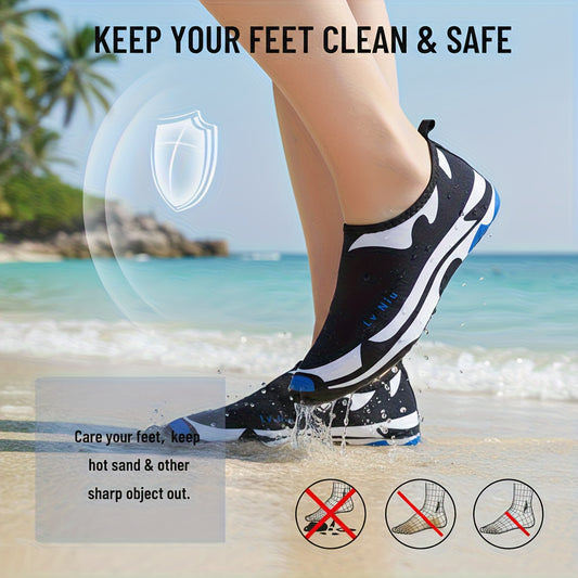 Quick-Dry Water Shoes for Men & Women - Lightweight Breathable Fabric with TPR Sole, Black & Blue Accents - Perfect for Swimming, Beach, Yoga, Camping & Outdoor Activities - Summer Essential, Beach Footwear, Sleek Design, Fle