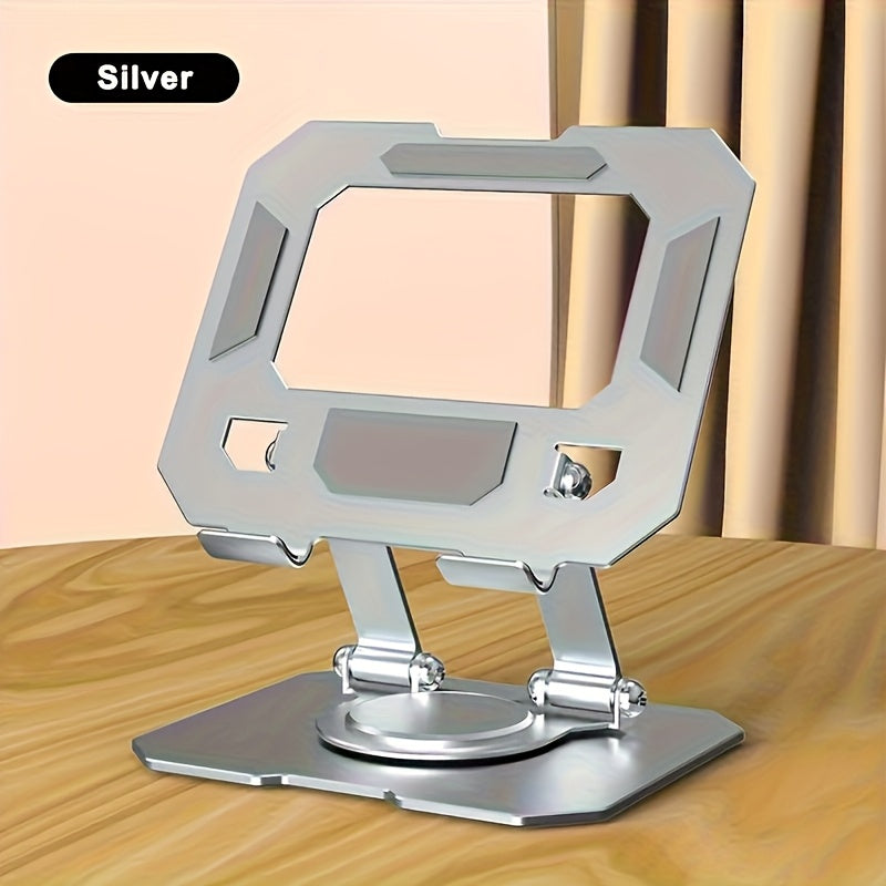 NEW Silvery Tablet Stand, Desktop Live Streaming Phone Holder with a 360° Rotating Base, Designed with a Sturdy Metal Structure for a Secure Grip, Compatible with Various Tablets And Smartphones, Multifunctional Mounting Dev