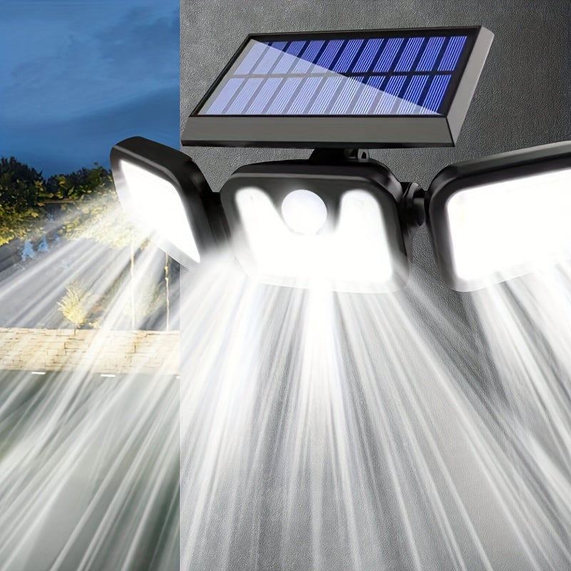 Solar LED Wall Light | Three-head Outdoor Lighting | IP55 | Solar-powered with Motion Sensor | Durable ABS and PC Materials | Ideal for Gardens, Courtyards, Garages | Halloween and Christmas Decorations