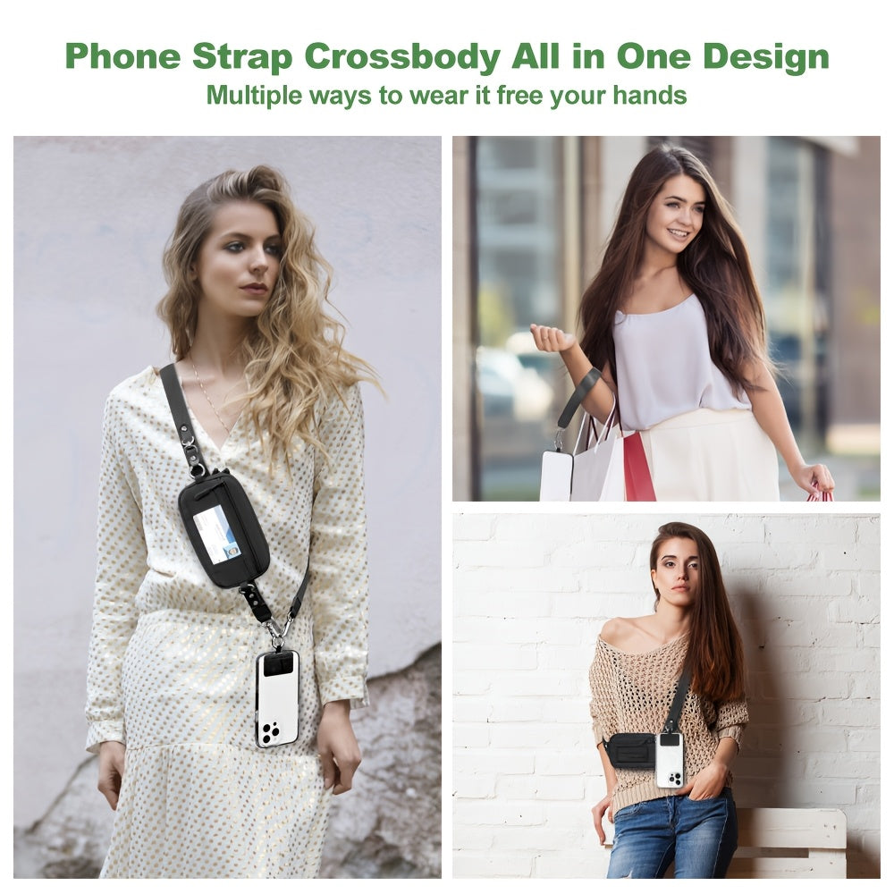 2 PCS Set RFID-Clip and Go Strap for Phone with Wallet Crossbody Phone Lanyard | Includes Wrist Strap and Zippered Anti-Theft Pocket, Suitable for Everyday Travel, Universal Multi-functional Mobile Phone Lanyard, Compatible w