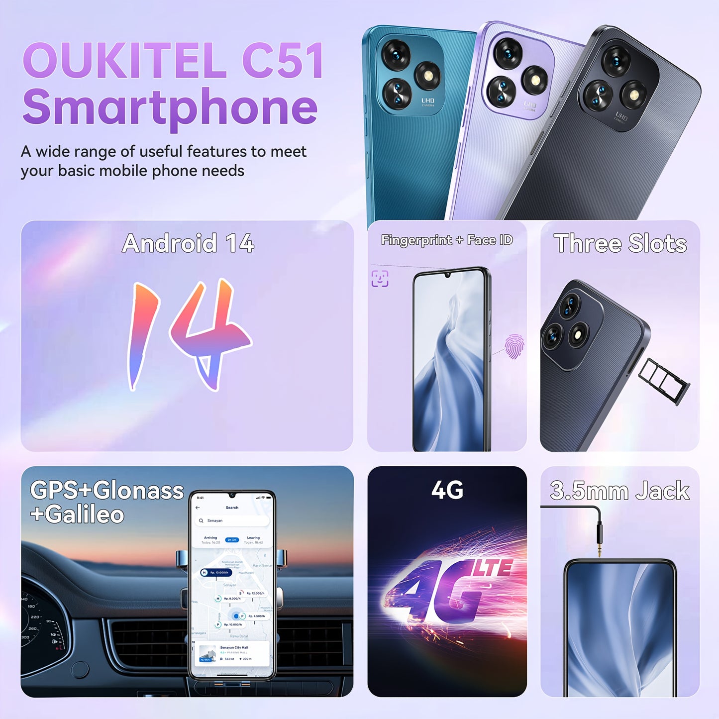 C51 Sim-Free & Unlocked Mobile Phones, GPS Android 14 16(4+128) GB RAM+128GB ROM, 4G Mobile Phones SIM Free Unlocked, Dual SIM Smartphone 13MP+5MP Camera, 6.8" HD+ Display 5150Mah, Face Id/GPS/Black, Smartphone, Travel Phone,