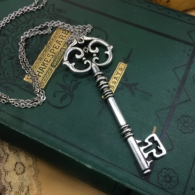Bronze and Ancient Silvery Gothic Mysterious Magic Solomon Key Pendant Charm Necklace, Witchcraft Jewelry Gift Vintage Necklace For Women and Men