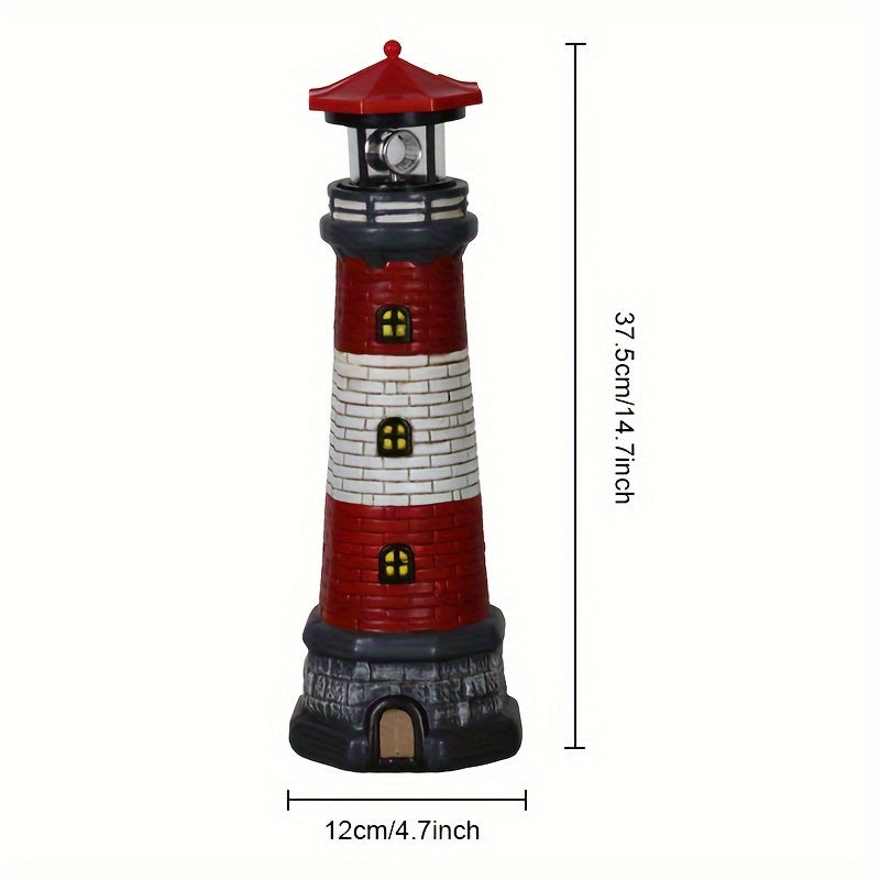 Solar-Powered Lighthouse Garden Light - 360° Rotating LED,, Rechargeable Battery, Outdoor Yard & Lawn Decor