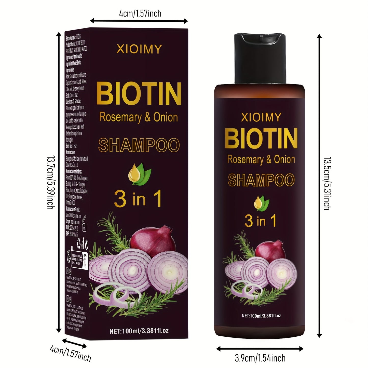 2 PCS Set of Biotin, Rosemary, and Onion Shampoo, a Three in One Shampoo and Conditioner with Long-lasting Fragrance, Suitable for Dry Hair, Deep Cleaning and Moisturizing Hair, Making Hair Look Softer and More Shiny, Portabl