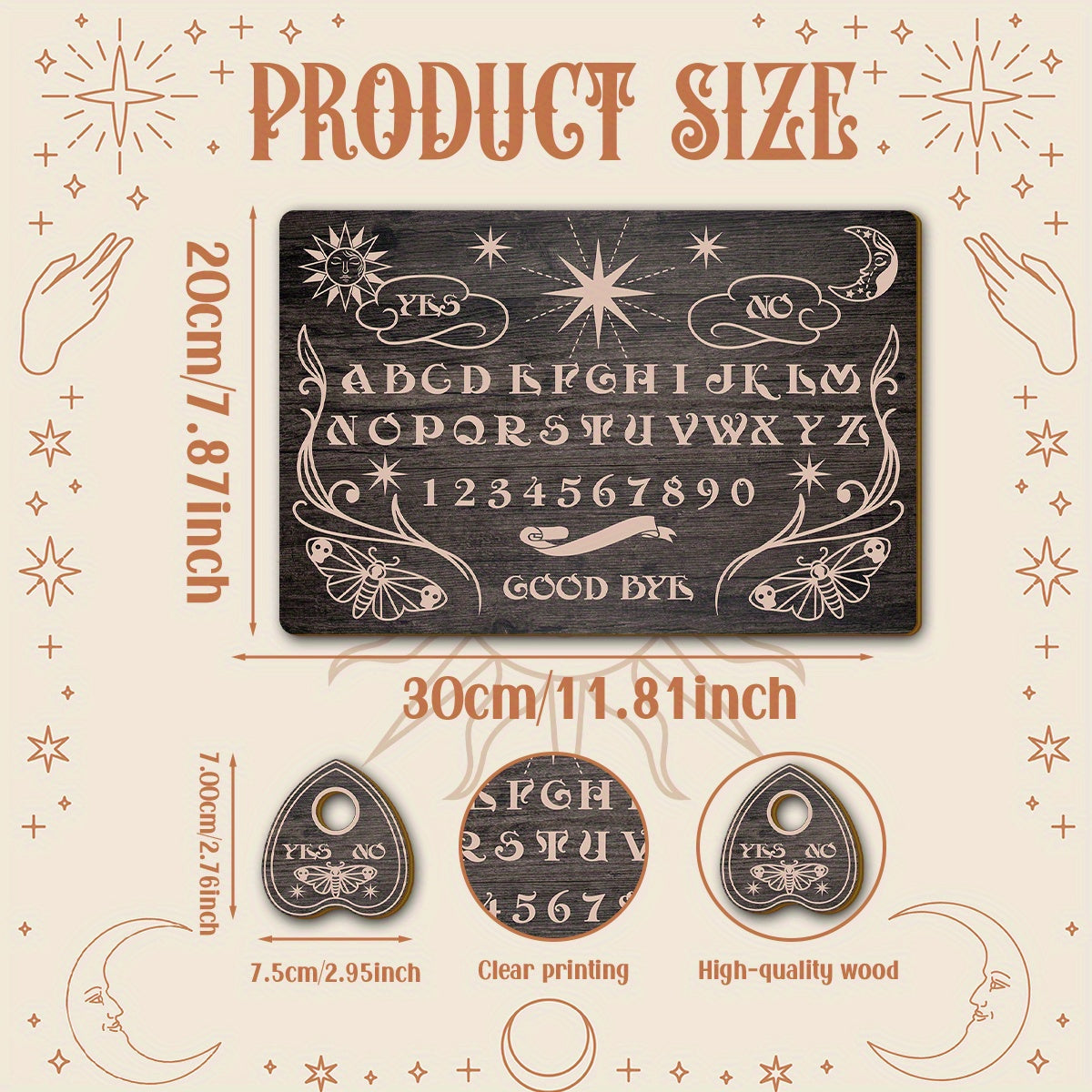 NEW 2D Flat, Rustic Bohemian Altar Ouija Board Suitable for Séances, Meditation & Tarot - Engineered Wood Divination Table Game with Irregular Lettered Board, Mystical Tool for Meditation, for, -Free Ouija Board