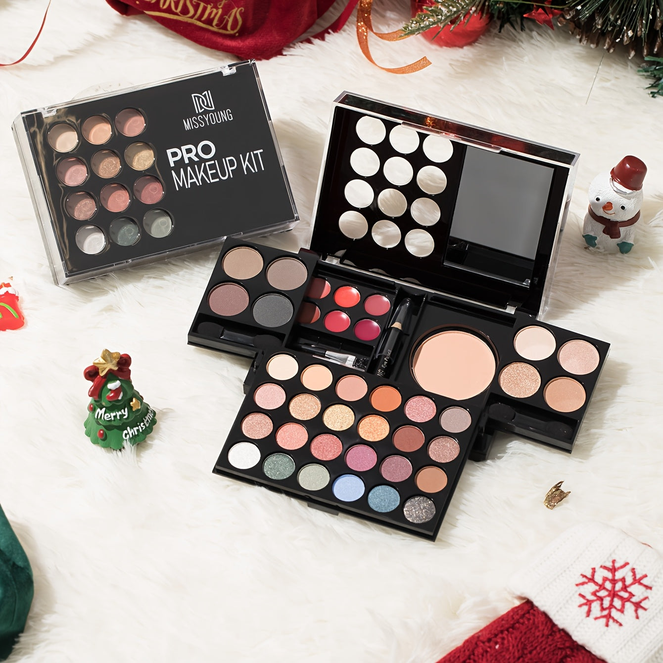 42 PCS Set Travel Pack Exquisite Multi-layer Foldable Makeup Set, Rich Color High Shine Matte Finish Lipstick, Eye Shadow, Blush, Highlight, Eyeliner, Etc., Your One-Stop Family Sharing Set, Beginners Must Have, New Year/Vale