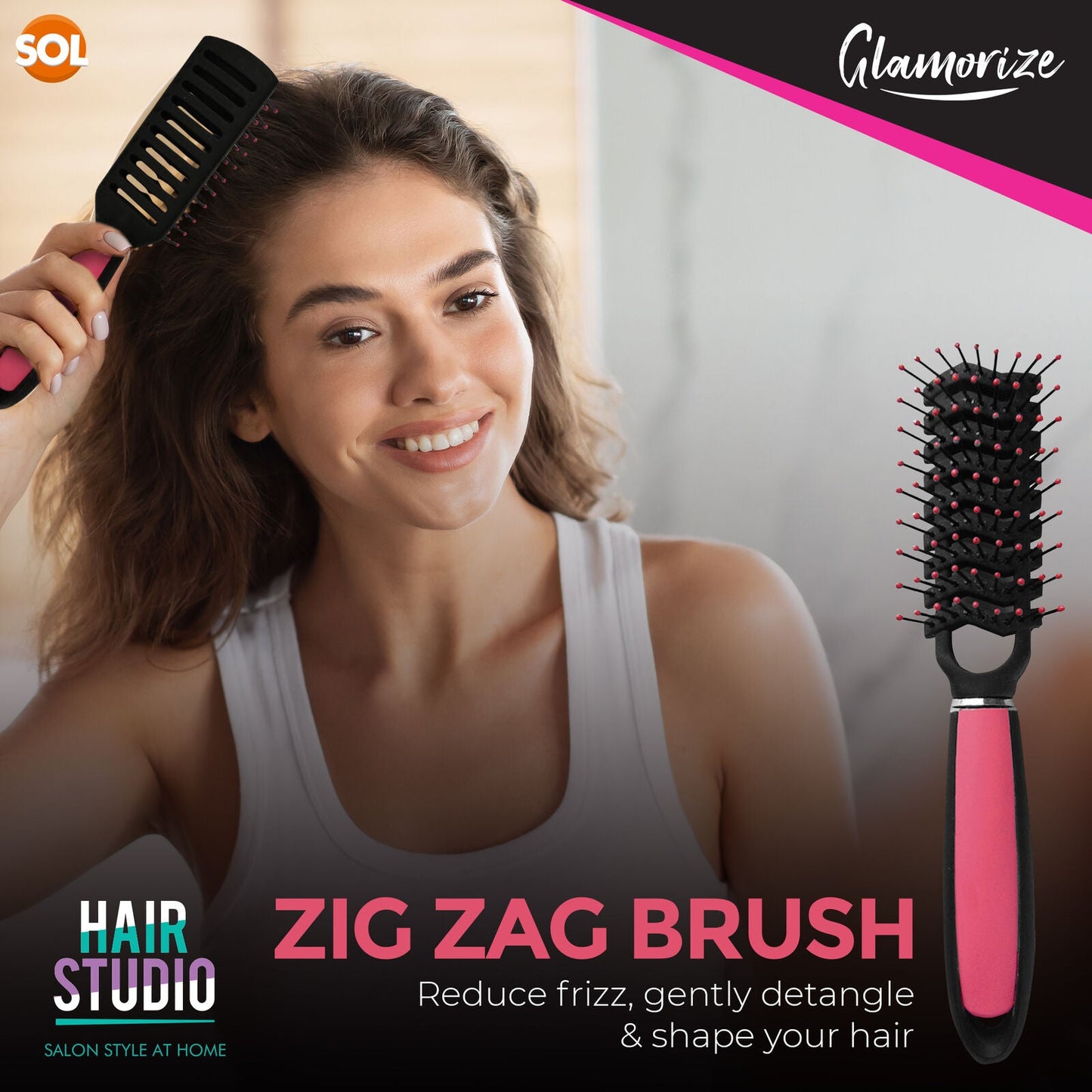 5  PCS Set Hair Brush for Women | Professional Pink Hairdressing Brushes | Paddle, Cushion, Round, Zig Zag & Vented Styling Brushes | Salon & Home Hair Brush Kit for Detangling, Volume & Smooth Styling