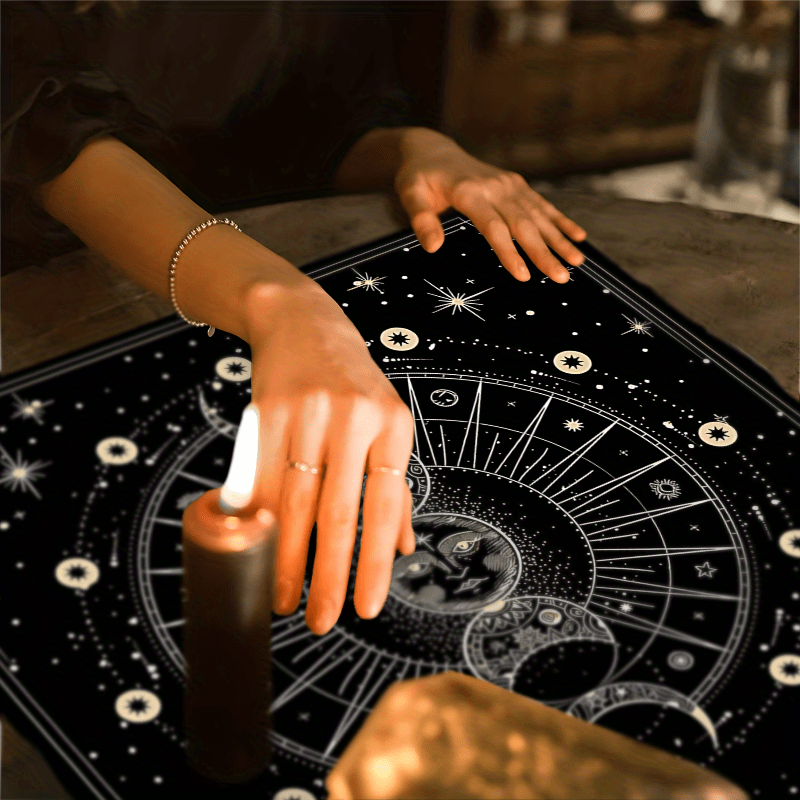 Bohemian Sun Moon Mandala Altar Cloth Celestial Horoscope Tarot Card Tablecloth Moon Phase Black Gaming Tablecloth Spiritual Guidance Reading Card Pendulum Mat Future Prediction Divination Cloth Portable Witchcraft Astrology