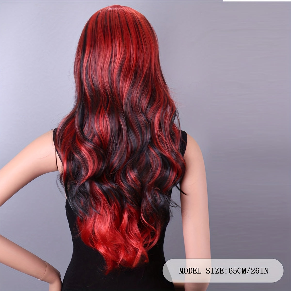 A 26-inch Red and Black Gradient Wig with Bangs is Suitable for Party Styling Wigs for Women