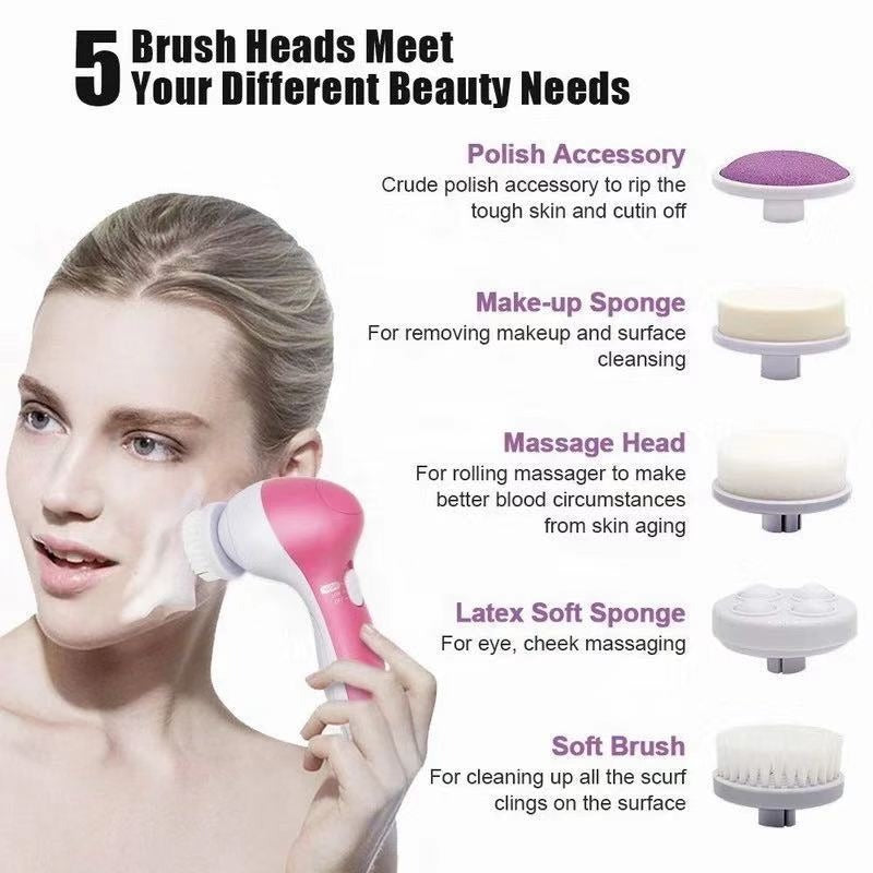 NEW Arrivals 5-in-1 Multi-Functional Facial Cleansing Device - Electric Facial Cleansing Brush - Used for Exfoliation, Skincare - Women's Rotating Cleaning Tool - Battery Powered Skin Care Supplies