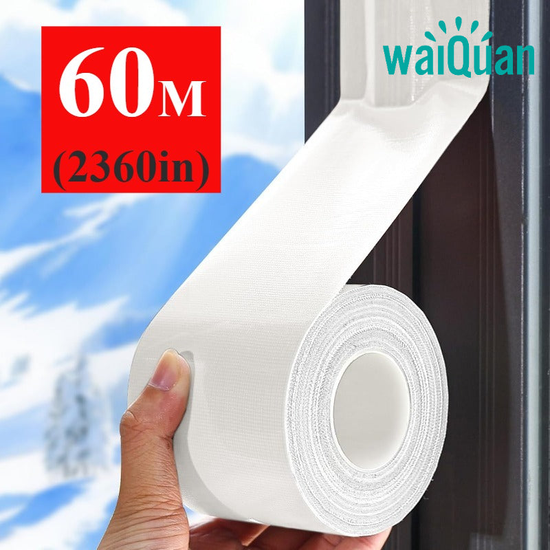 NEW Arrivals 60M x 5cm Extra  Long Window Sealing Tape | Polyvinyl Chloride, Heavy Duty, No Residue, Waterproof, for AC Insulation and Duct Repair - White Weather Fix Sealing Tape