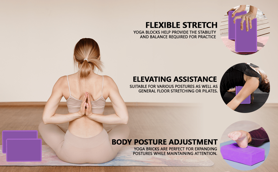 2 PCS Set  Professional Yoga Blocks Home Gym Outdoor| High-Density EVA Lightweight, Stable Support for Pilates Stretching, Essential for Home Gym Sports Accessories