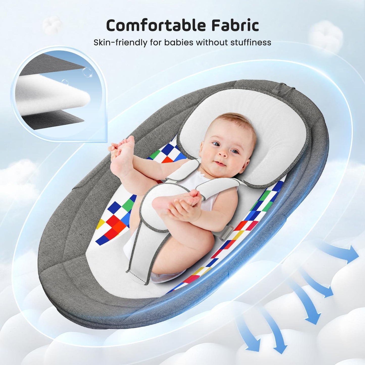 NEW Arrivals Baby Bouncer Chair for Infants, APP Remote Control Baby Swing with 5 Point Safety Harness 5 Swing Speeds 3 Timers and 10 Music, Automatic Rocker for Newborn 0-6 Month Max 9 kg