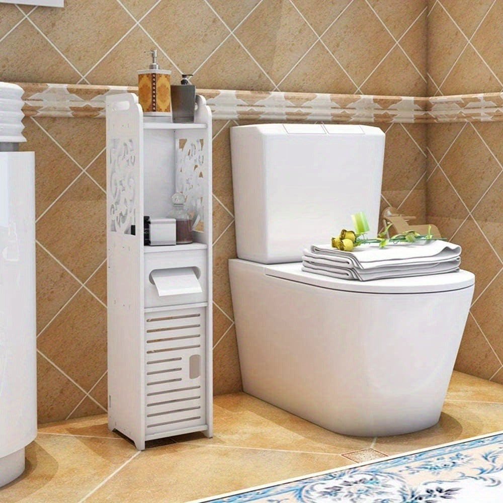 Bathroom Cabinet Corner Shelf Wooden Modern Cupboard Storage Toilet Tissue Paper Unit White