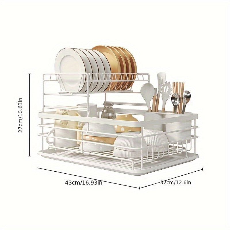 NEW 2/3 Tier Kitchen Sink Dish Drainer Rack With Drip Tray Cutlery Holder Plate Stainless Steel Rack