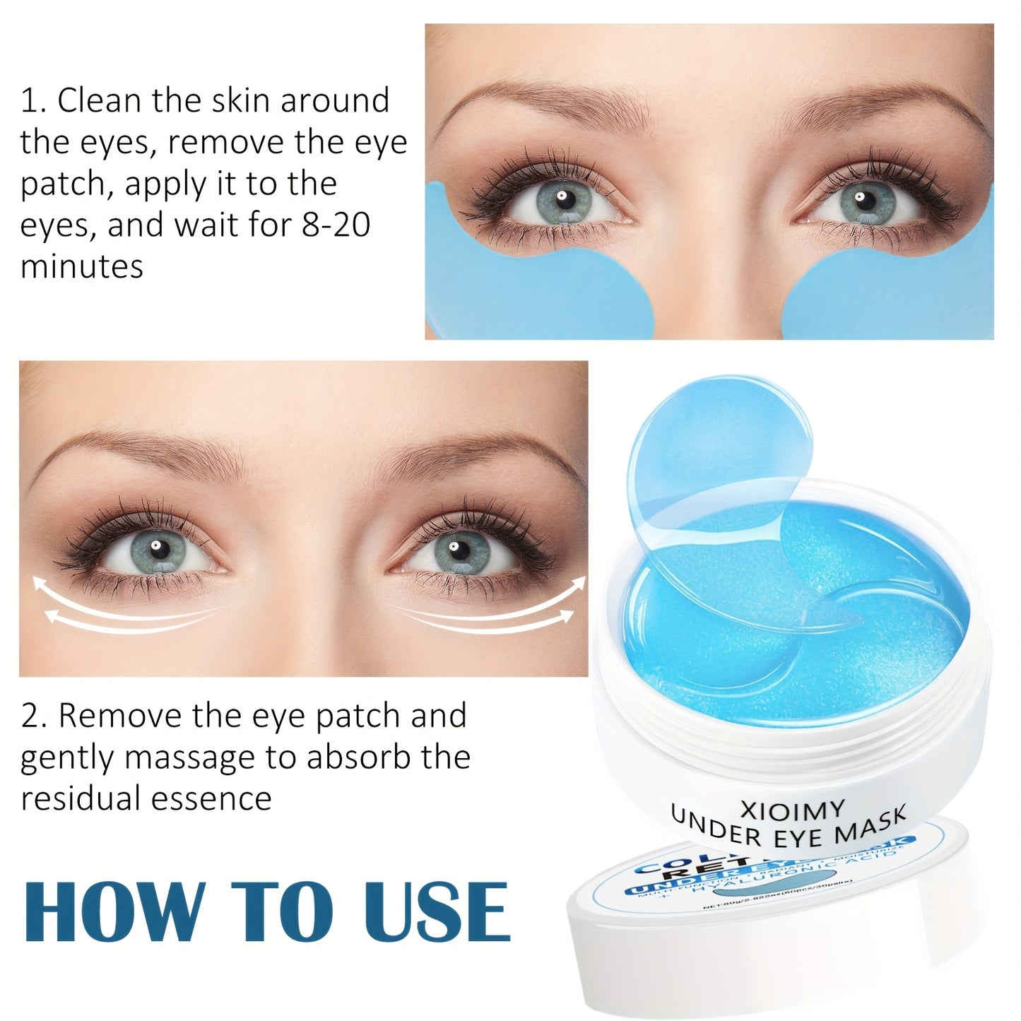 60 PCS Set Korean Collagen & Retinol Hydrogel Eye Masks - Hypoallergenic, Intense Hydration & Light Beige Care, Smooth Eye Patches for All Light Beige Types, Dark Circles & Puffiness, Fragrance-Free, Unisex Adult Use, Hydrati