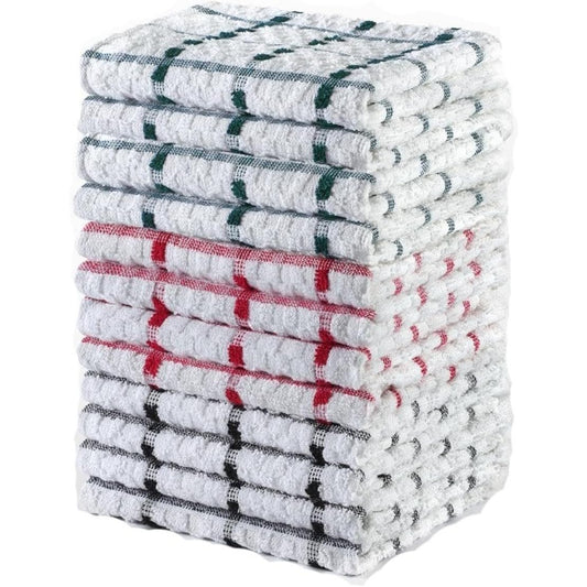 8 PCS Set Tea Towels Extra Large 70 X 40 cm Kitchen Towels Set Cleaning Towel 100% Cotton Terry Toweling Soft Absorbent Lint Free Kitchen Cloth Dish Towels and Bar Towels Assorted Colors