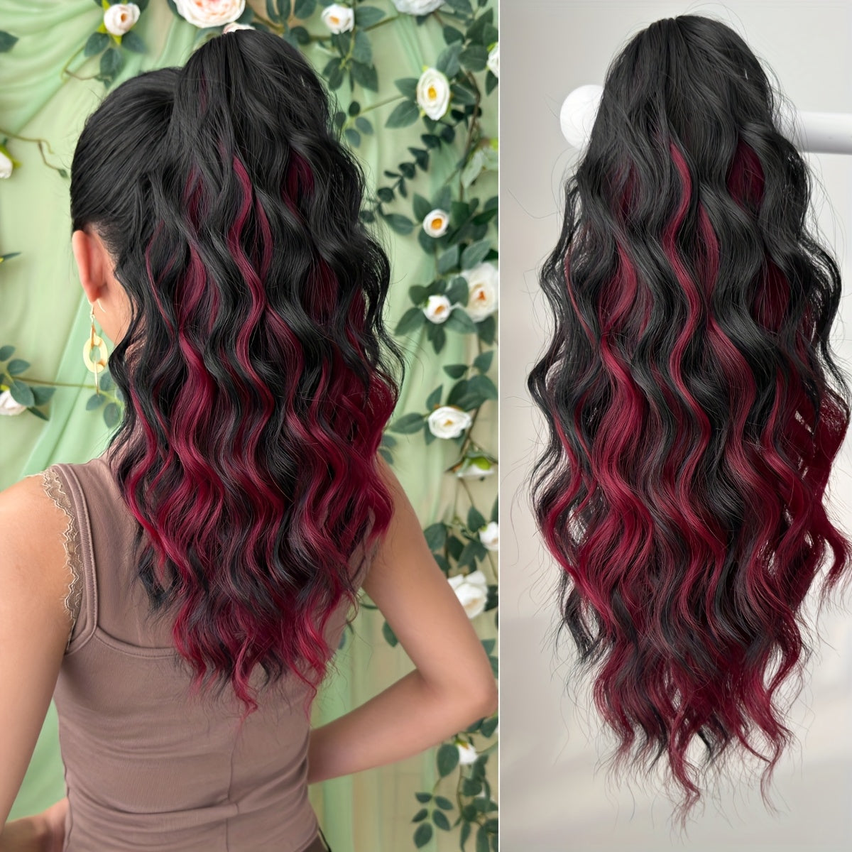 50.8cm 20-Inch Claw Ponytail Extension with a Short Water Wave Design, Made from Heat-Resistant Synthetic Fibers, Perfect for Women's Everyday Hair Additions