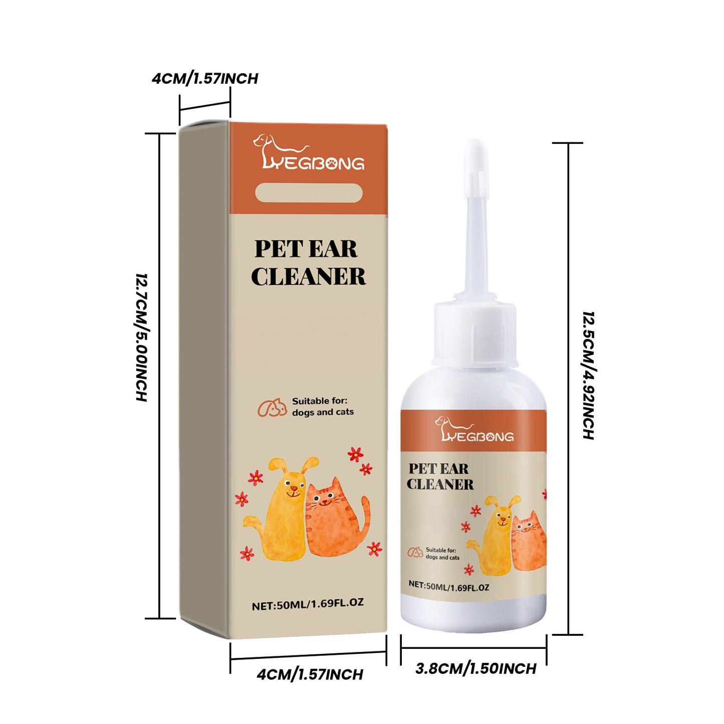 Pet Ear Cleaning Drops 50Ml for Safe Dirt Removal, Suitable for Both Cats And Dogs, Easy-To-Use Dropper for Daily Ear Maintenance, Non-Irritating to Pet Ear Canals