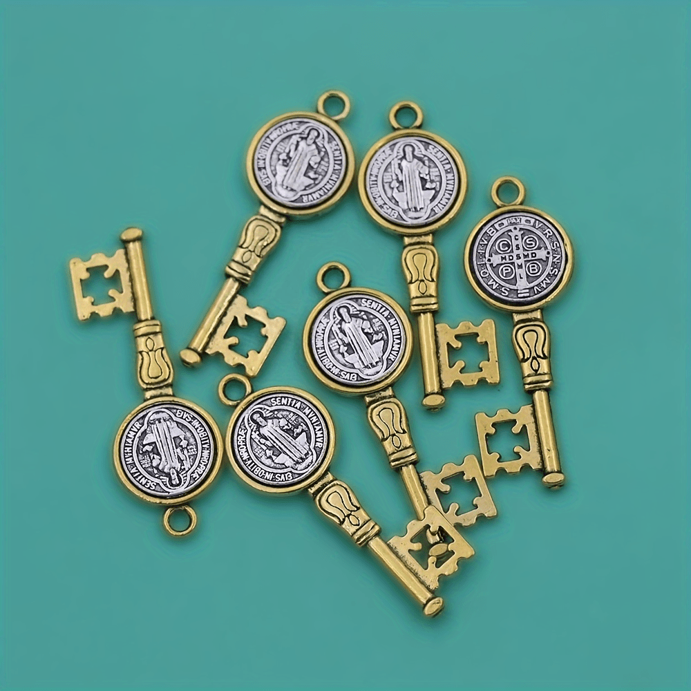 3 PCS Set  St. Benedict Medal Key Pendants - Antique Brass-like Oxidized Finish, with Hanging Hole - Catholic Religious Jewelry for Necklace, Keychain - Durable Metal Medal Charms for Everyday or Special Occasions - Compatibl