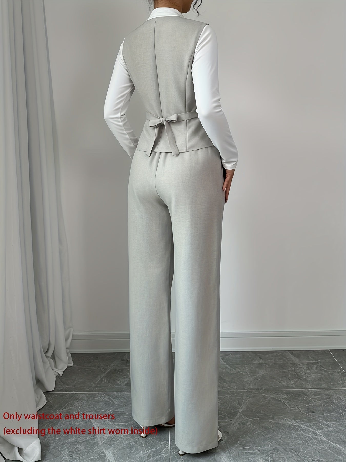 2 PCS Set UK 8-18 Size 5 Colors New Summer Women's Casual Elegant Chic Solid Color Sleeveless Single-Breasted Waist-Cinching Vest + High-Waist Wide-Leg Pants