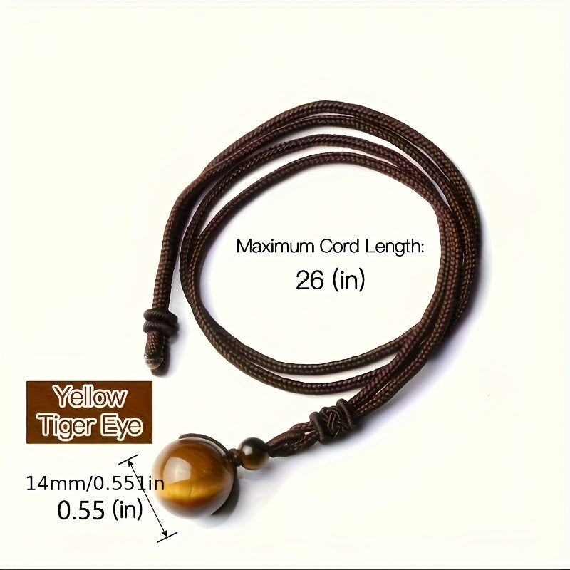 2 PCS  Set of Natural Tiger's Eye Stone Bracelet And Round Tiger's Eye Stone Necklace, Adjustable - Lucky Bracelet - Attract Wealth, Harvest And Prosperity - Suitable for Casual Wear And Special Occasions Jewelry Accessories
