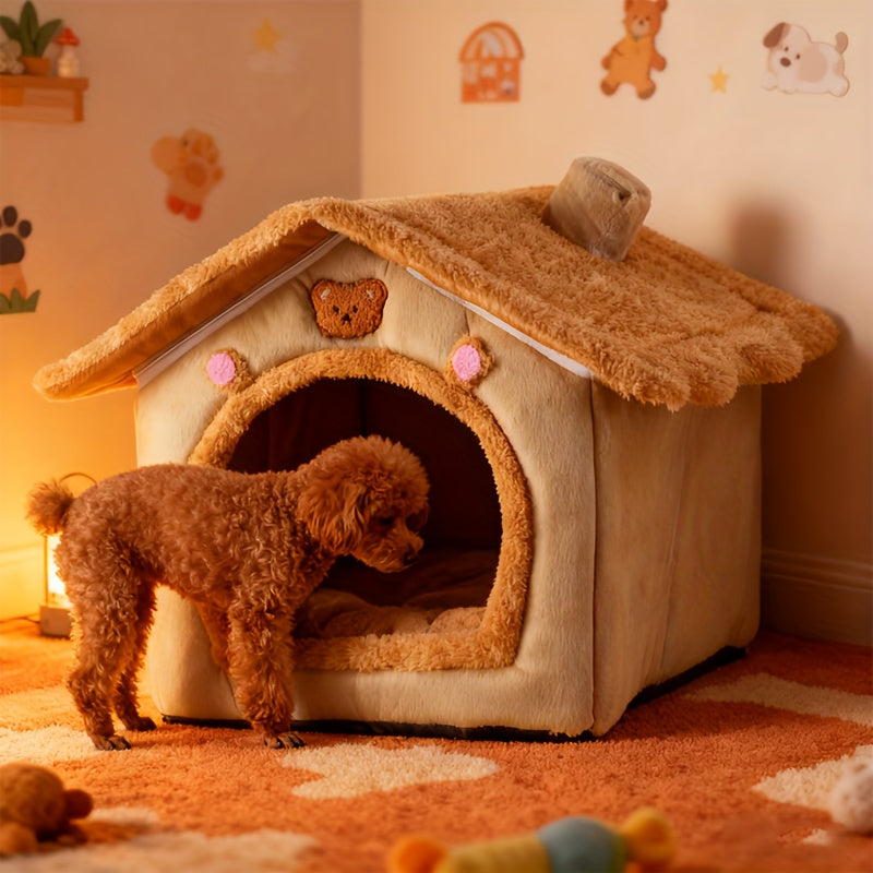 Perfect Gift for Pet Dogs | Comfortable Soft Dog Bed with Built-in Plush and Thick Cushions, Detachable for Easy Cleaning, Suitable for All Seasons, Brown Polyester Material