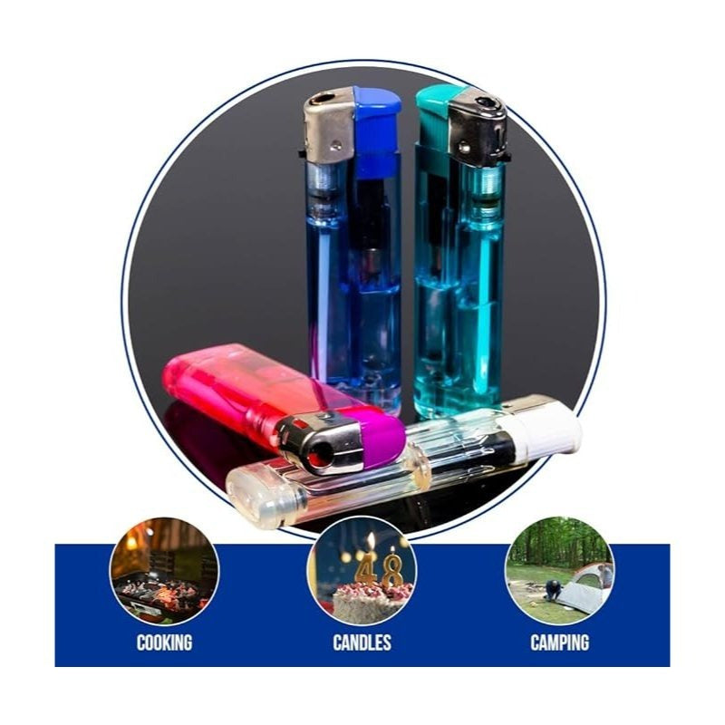 50 PCS Set Electronic Refillable Lighters with Adjustable Flame – Bulk Pack of Gas Lighters with Electronic Ignition – Multi-Purpose Lighters for Home, Kitchen, Candles, BBQ, Camping & Outdoor Use