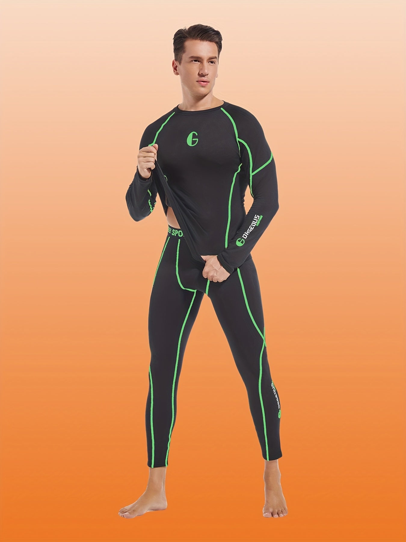 2 PCS Set Men's Thermal Underwear with Fleece Lining, Suitable for Winter Hunting, Outdoor Skiing, And Winter Sports Training, Featuring a Fitted Crew Neck Long Sleeve Top And Long Pants As Base Layers.