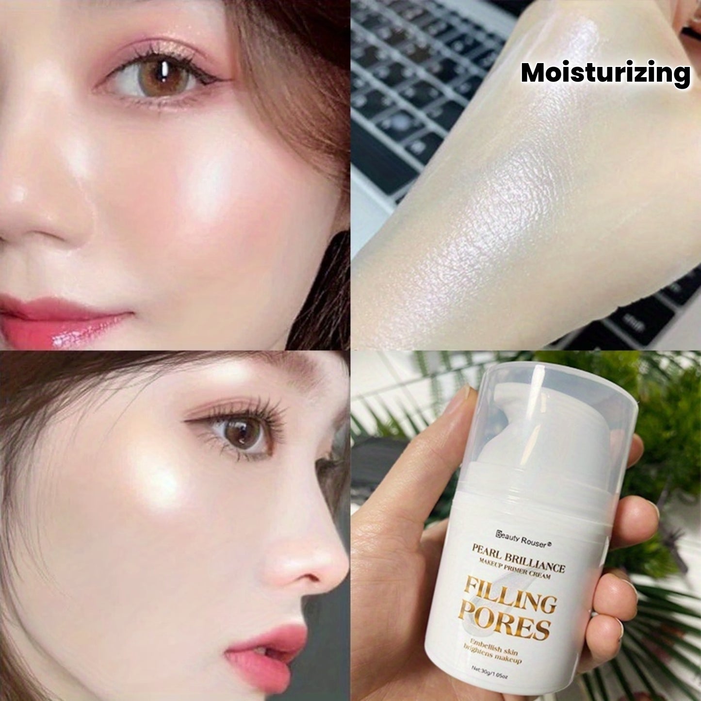 Beauty Rouser Pearl Korean Beauty Makeup Primer, Flawless Shine, Pore Filling, Oil Control Vitamin E, Long-Lasting, Moisturizing Pre-Makeup Cream, 1.4 Fl Oz (40ml) - Transparent, Non-Greasy, Smooth Texture for Flawless Makeup
