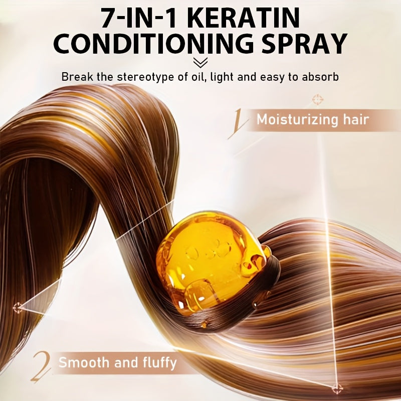 [Instant Hair-Smoothing Leave-in Shampoo Spray] 7-in-1 Keratin Care and Styling Spray, natural pure plant oil. It is smooth and shiny immediately upon spraying. Relieve dryness, tangling, cracking and split ends hair quality