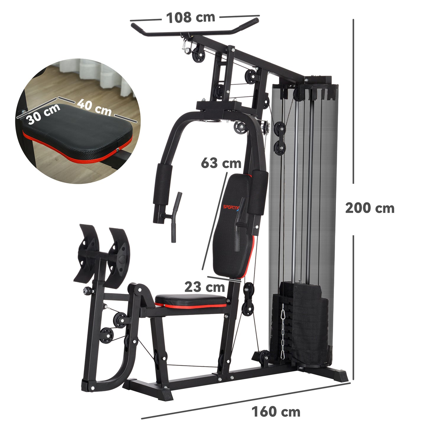 Compact Home Gym System with 45kg Weight Stack, Weights Machine, Multi-Gym Leg Press Machine Dual-Action Chest Station for Full Body Fitness Training Women Men Sports Supplies