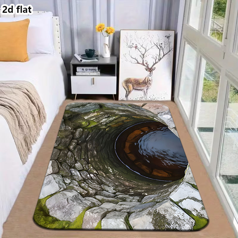 Optical Visual Illusion Infinite Abyss Manhole Cover Doormat - High-definition Marble Pattern Non-slip Mat, Machine-washable with Rubber Backing. Suitable for Indoor/outdoor Foyers, Entrances, RVS, and Camping Scenes. Enhance