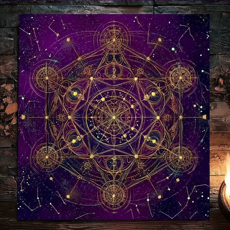 Tarot Tablecloth, Mystical Cosmic Geometry - Deep Purple Altar Clothes with Golden Symbols for Divination & Readings at Parties and Events – Durable Polyester Occult Decor w/ Celestial Patterns, Exquisite Craftsmanship, 2