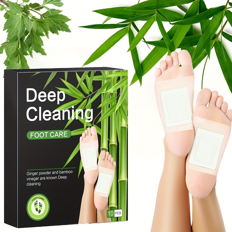 10 PCS Set Foot Patch - Natural Bamboo Vinegar & Ginger Powder, Cleansing Adhesive Pads for, Cracked Heels, Hypoallergenic. Free Gifts, Foot Care Patches, Sleek Packaging. Natural Ingredients
