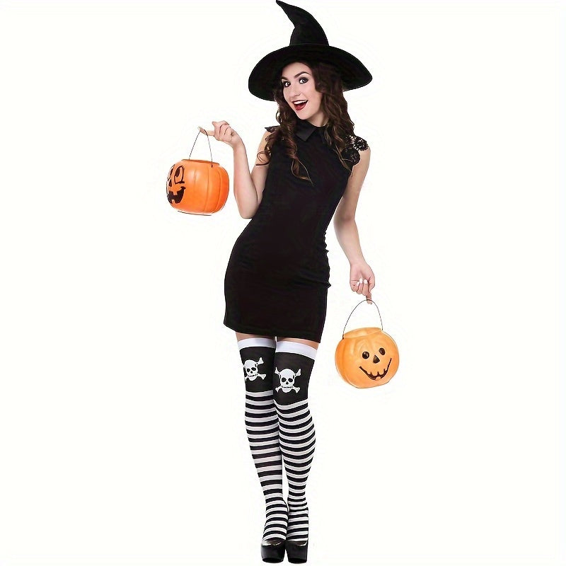 4 Pairs Set of Gothic Thigh-High Stockings Pantyhose Long Socks Featuring Skull Designs for Cosplay