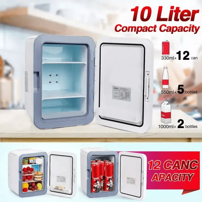 10L Portable Mini Fridge for Travel Outdoor Camping  Bedroom, Freezer Cooler and Warmer, Compact Design with Low Noise,  Food & Drink, Perfect for Small Spaces, Mini Refrigerator