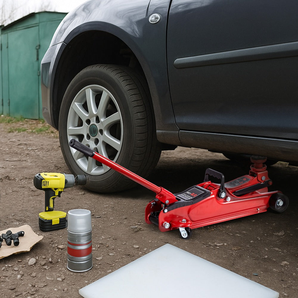 Flat Tire or Mechanical Issues? No Worries, 2.5 Ton Hydraulic Low Profile Floor Jack Heavy Duty Trolley Lift for Car Van Truck Trailer Auto Repairing Garage Tool (Red)