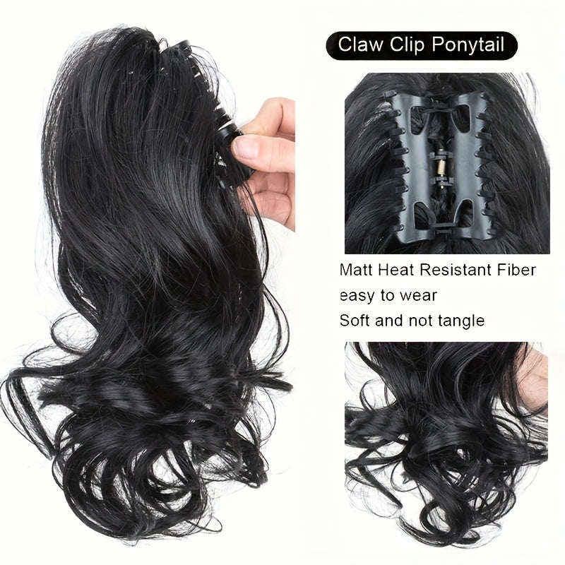 12-Inch Short Curly Clip-In Ponytail Extension – Heat-Resistant Synthetic Hair for Women & Girls, Voluminous Claw Clip Hairpiece for Weddings, Parties & Casual Attire