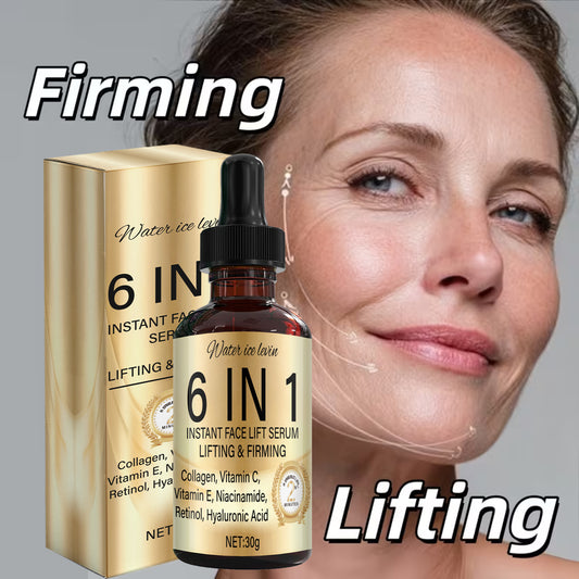 NEW 6-in-1 Instant Face Lift Serum with Collagen, Vitamin C, E, Niacinamide, Retinol & Hyaluronic Acid - Gel for Firming, Lifting & Hydration - Suitable for All Skin Types ( Dry, Combination) - Skin