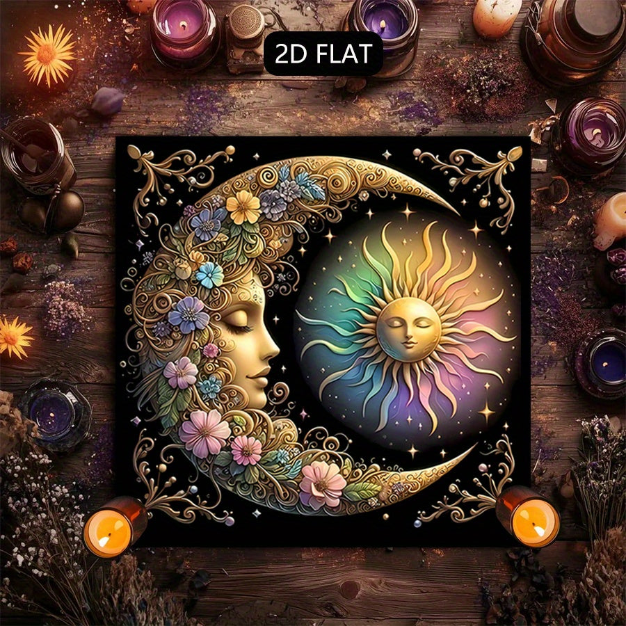 Mandala Tablecloth Compatible for Tarot, Astrology & Witchcraft - Black Oracle Mat with Sun Moon Stars Boho Altar Cloth - Machine-Made Square Table Cover for Meditation, Divination & Home Decor - Wizard Medium Accessories