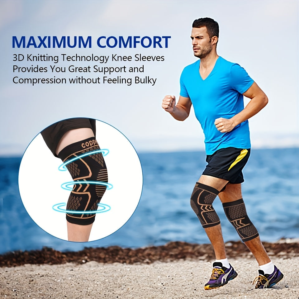 2 PCS Set M-2XL Plus Size Copper Fiber Knee Brace| Breathable, Non-Slip, Stabilizing Support with Hexagonal Patterns for Enhanced Comfort& Support, Black, Comfortable Wear, Hexagonal Design.