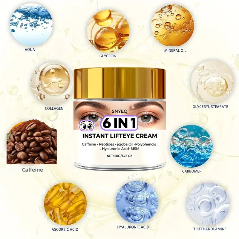 50g/1.76oz Instant Wrinkle Cream - 6-in-1 Formula with Caffeine, Collagen, Hyaluronic Acid, Peptides & Multipeptide Complex - Hydrating Moisturizer for Face, Forehead, Cheeks, Lips Lines - Visible Smoothing Effect for