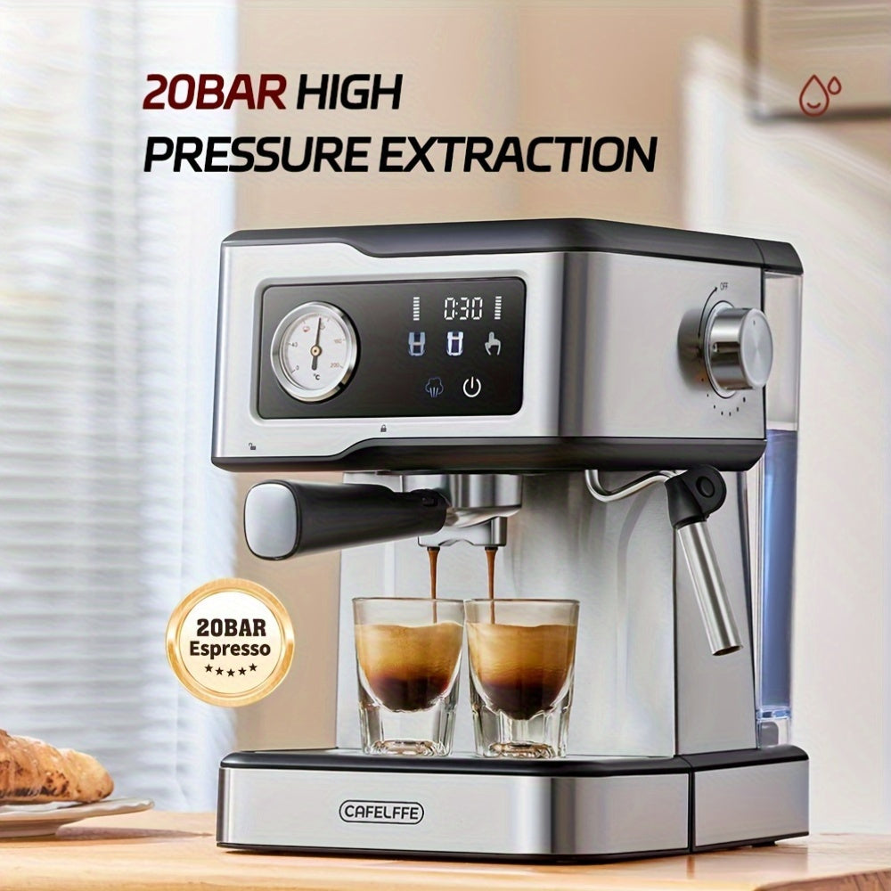 Italian Semi-Automatic Espresso Machine with Built-in Milk Frother & Steam Wand, 20 Bar Pump Stainless Steel Coffee Maker for Latte, Cappuccino, Americano, 1.5L Detachable Water Tank, Smart Touch Panel, Programmable Settings,