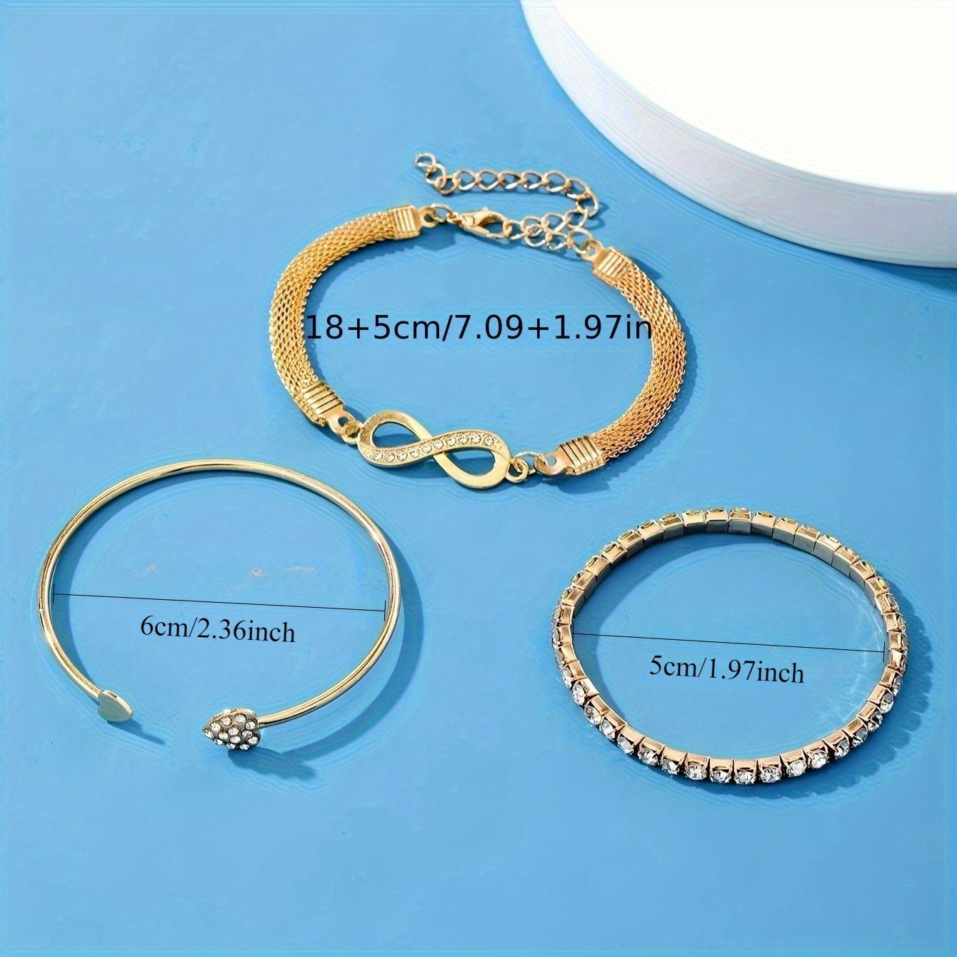 3 PCS Set Women's Bracelet and Bangle Set, Fashionable Elegant Rhinestone Infinity Symbol Tennis Chain Open Cuff Bracelet Collection for Christmas Thanksgiving Halloween Party Gift, Bracelets for Women, Bracelets for Women Hi