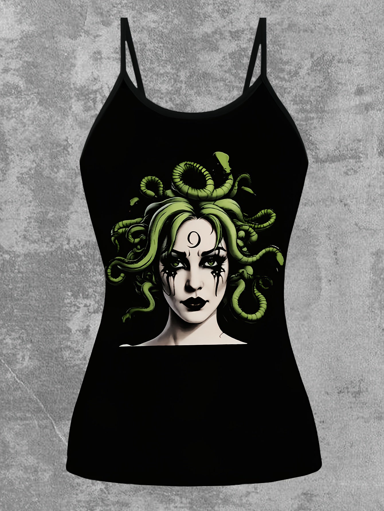 Women's Greek Goddess Medusa Print Sleeveless Dress-like Top - Greek Key & Medusa Design, Black & Green Summer Blouse, Machine Washable Elegant Casual to Party Wear, Backless Tops For Women, Backless Blouse, Festival Tops, Ba